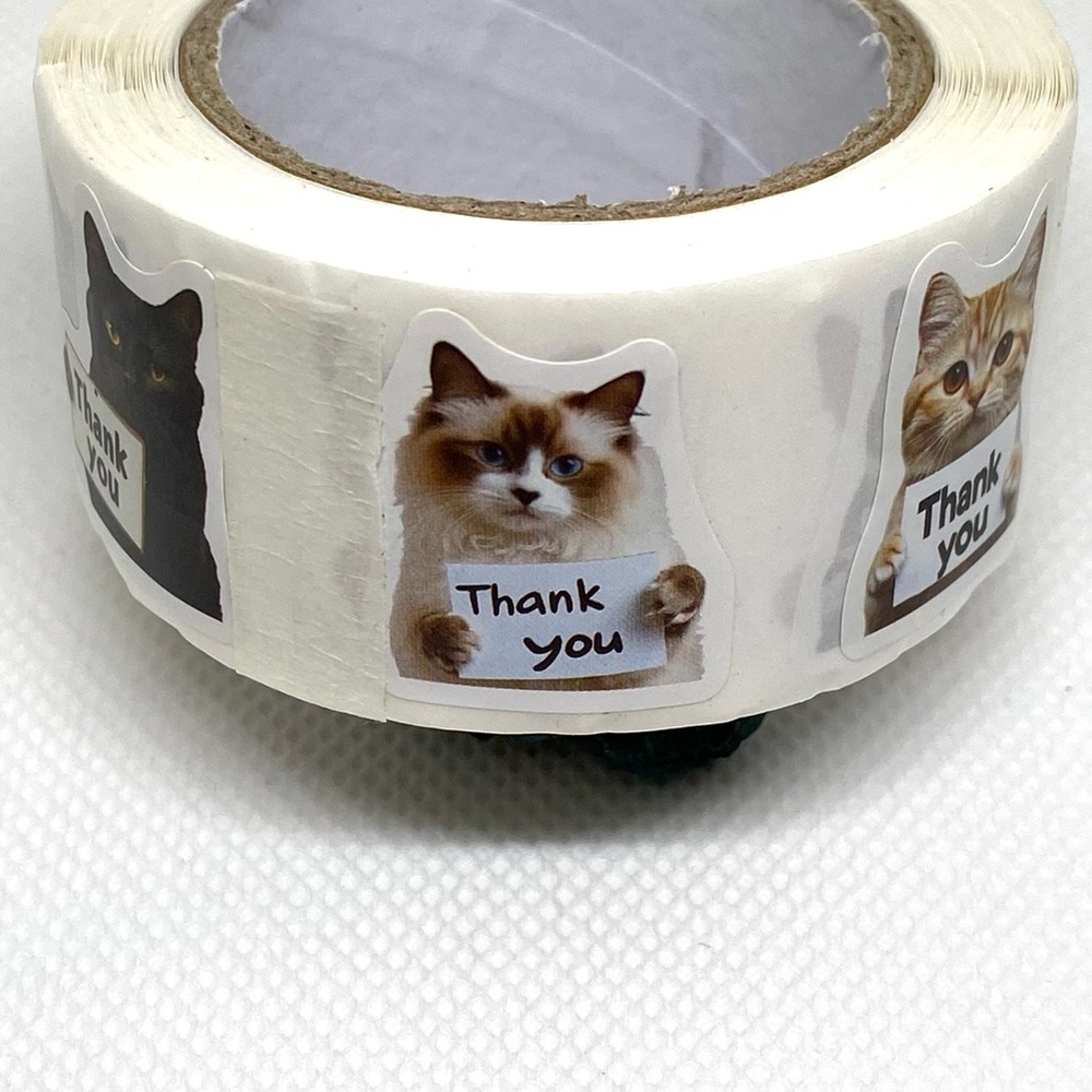 Let 500 Kitties Do the Talking on Your Packages - Cat “Thank You” Sticker Roll - Picture 3 of 9